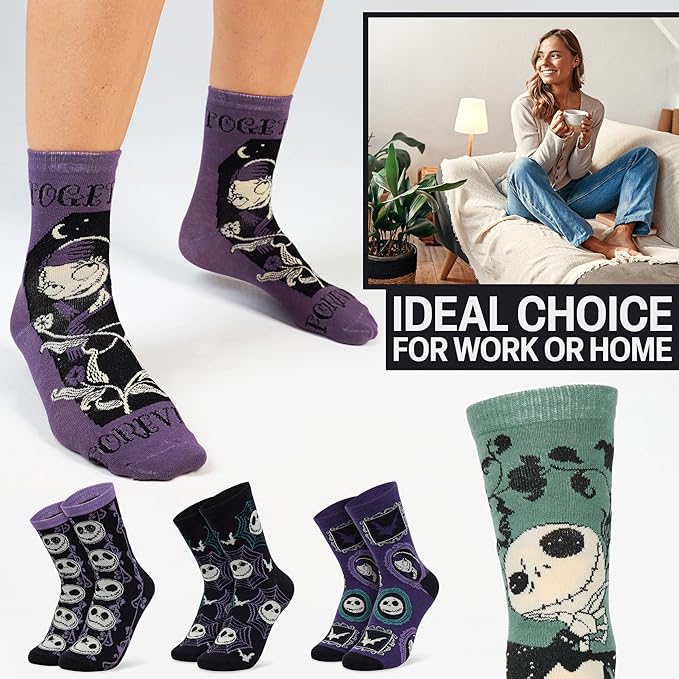 Disney Socks for Women, Teens, 5 Pack Soft Breathable Crew Character Socks for Lounging, Daily Wear, Funny Gifts for Women