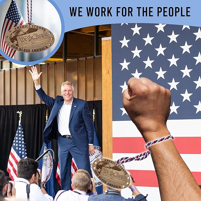 Jolette Designs US Constitutional Ornament - We The People Patriotic Accessory - American Christmas Ornaments - Wooden Circle Ornaments for Home, Car - Unique Decorations with Natural Wood Finish