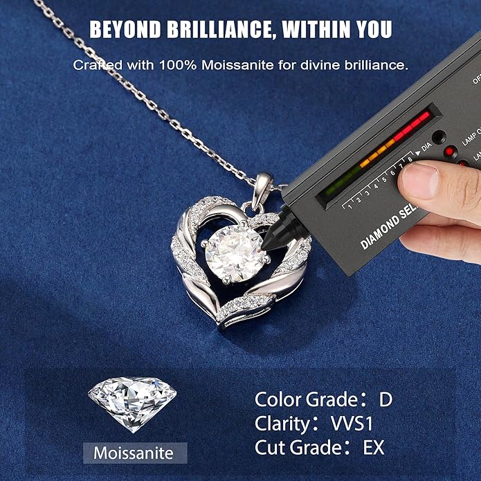 MOOSEA Valentines Day Gifts for Her, 1-3 Carat D Color VVS1 Clarity Moissanite Heart Pendant Necklaces Anniversary Birthday Gifts for Wife Mom Daughter 925 Sterling Silver Necklace