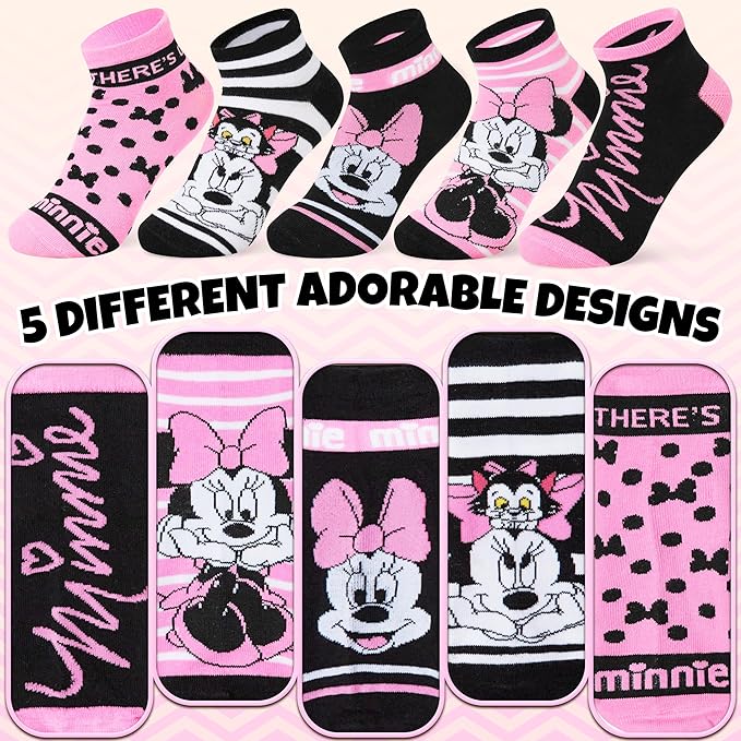 Disney Stitch Ankle Socks for Women, Teens US Size 4–9, Pack of 5 Casual Ladies Socks, Gifts for Her