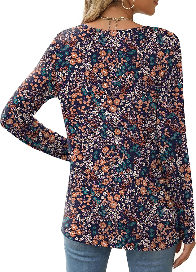 XIEERDUO Long Sleeve Shirts for Women Casual Crew Neck Basic Fall Tops Loose Fit Comfy