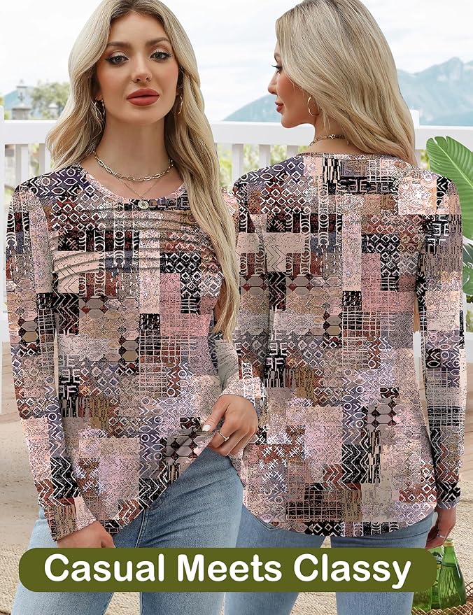 Blouses for Women Dressy Casual Long Sleeve Fall Fashion Tops Trendy Outfits for Work Office Shirts Thicker Clothes