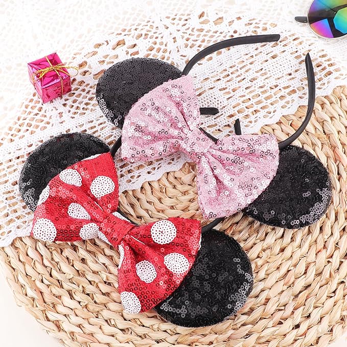 DRESHOW Mouse Ears Bow Headbands Glitter Party Decoration Cosplay Costume for Women