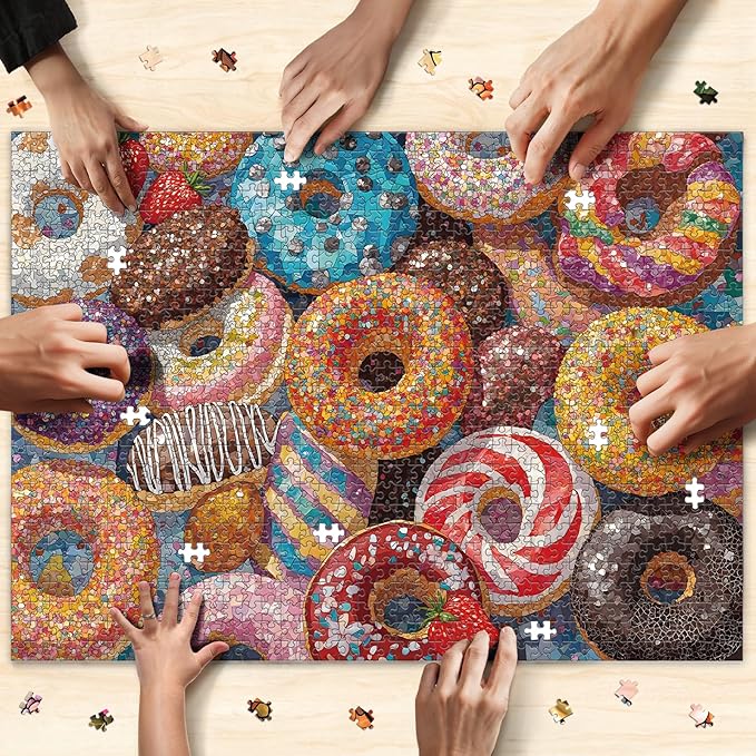 Naturelish Donut Puzzles for Adults 1000 Pieces, 6 Colors on Back Jigsaw Puzzles, Pieces Fit Together Perfectly, Puzzle Size 26.6x19.2 in