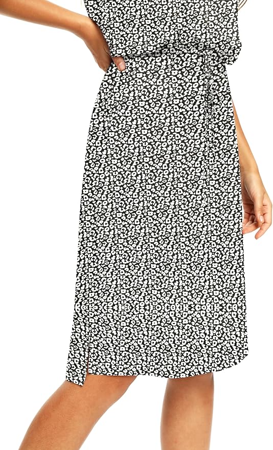 Simier Fariry Womens Spring Hide Belly Knee Length Travel Dress Pocket Summer Short Sleeve Midi Work Casual Outfits