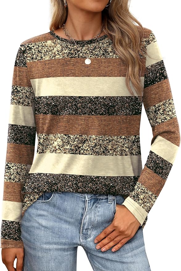 XIEERDUO Long Sleeve Shirts for Women Casual Crew Neck Basic Fall Tops Loose Fit Comfy