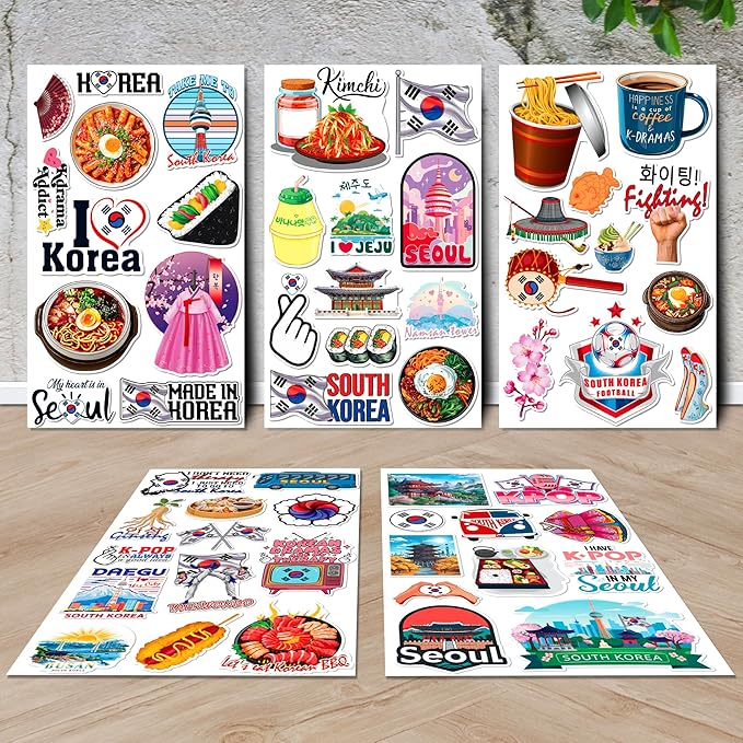 MONIZY Korea Travel Stickers 50 Pieces Vinyl Waterproof Decal for Laptop Water Bottle Phone Car Window Bike Motorcycle Stakeboard Scrapbook Korean Sticker Gifts