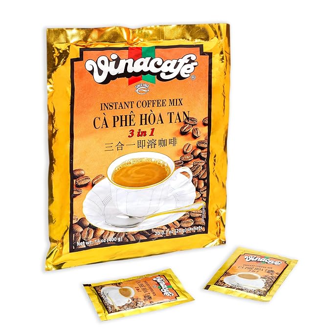 Vinacafe 400 Cts Vietnamese Instant Coffee Mix 3 in 1 Single Serves (Pack of 20 | 20 Sachets Per Bag) Balanced Medium Roast Coffee Mix for Quick Preparation at Home, Office or Travel, Single Serve Sachets