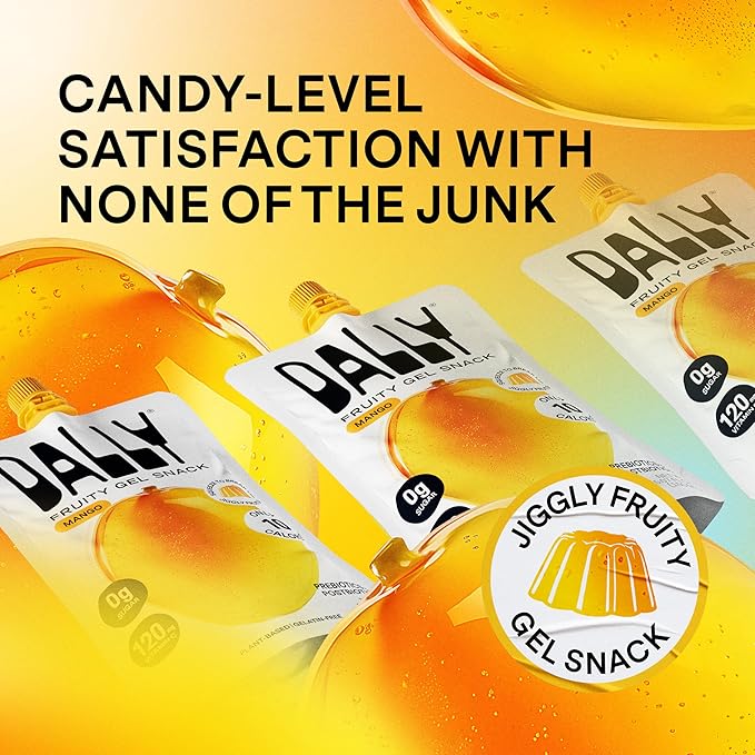 Dally Mango Drinkable Konjac Jelly (10 Pouches) – 10-Calorie, Zero Sugar Korean Fruit Snack – Prebiotics & Postbiotics for Skin, Immune & Weight Management