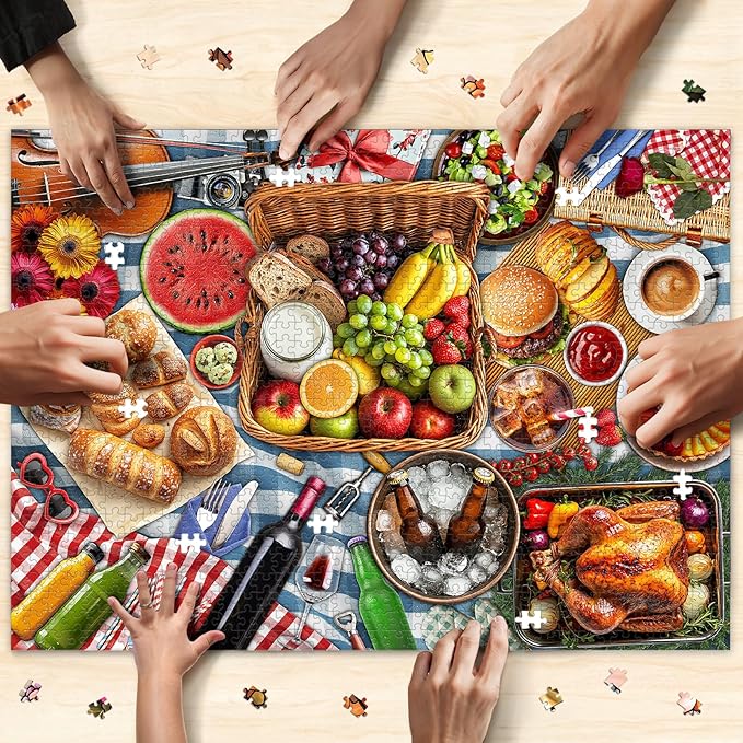 Naturelish Spring Picnic Food Jigsaw Puzzles for Adults 1000 Pieces, Difficult Puzzles Perfect for Game Night, Great Gift Idea, Size 26.65 x 19.25 in