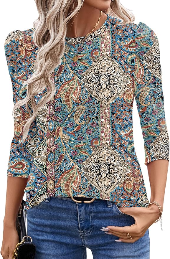 Ivicoer 3/4 Length Sleeve Womens Tops Summer Spring Tops for Women 2025 Puff Lace Sleeve Shirts Blouses