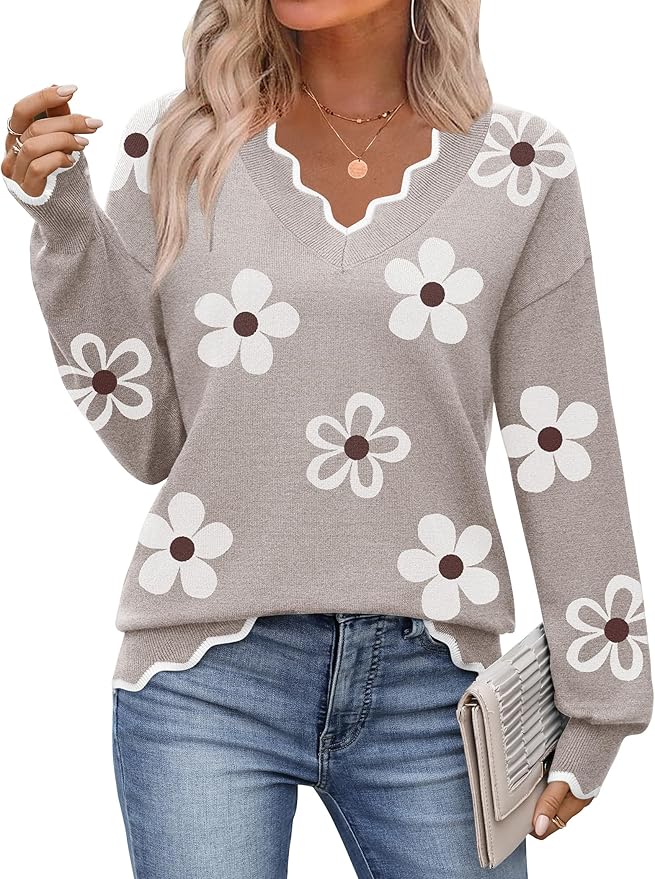 Zeagoo Women's 2026 Fall V Neck Sweater Casual Long Sleeve Lightweight Ribbed Knit Pullover Sweaters Dressy Casual Tops
