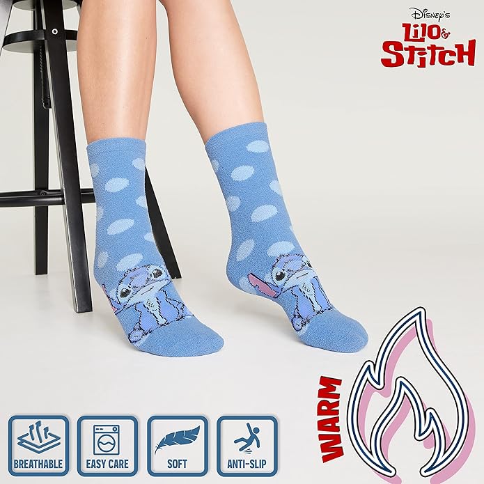 Disney Slippers Socks for Women & Teens US Size 4-9, Pack of 2 Non Slip Fleece Winter Socks, Soft & Fluffy, Gifts for Her
