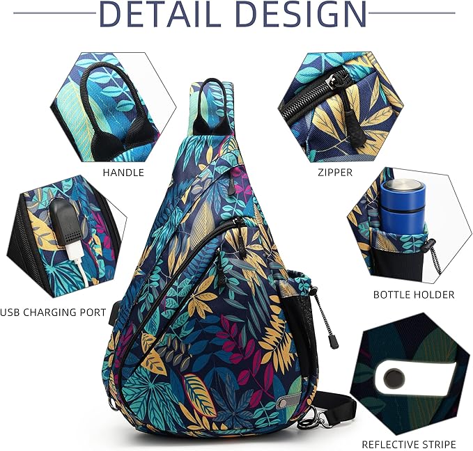 TurnWay Water-Proof Sling bag/Crossbody Backpack/Shoulder Bag with USB Charging Port for Travel, Hiking, Cycling, Camping