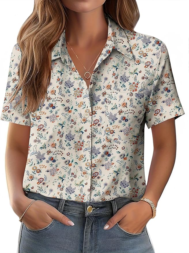 Zeagoo Womens Button Down Shirt Bust Pocket Short Sleeve Blouses Business Casual Work Tops Summer Outfits