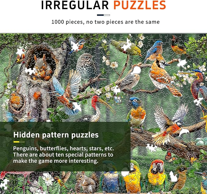 Naturelish Colorful Birds Party 1000-Piece Jigsaw Puzzle for Adults, Challenging Puzzle Game with Unique Shaped Pieces, Perfect for Game Nights and Gift-Giving, Finished Puzzle Size is 26.6 x 19.2 in