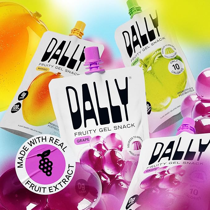 DALLY Grape Konjac Jelly Pouch (10 Pack) - Plant Based, Zero Sugar, Low-Calorie Jellified Fruit Snack - Vitamin C & Prebiotic Postbiotic Blend - Konjac Jelly Snack for Skin & Weight Management