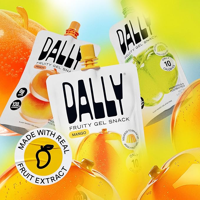 Dally Mango Drinkable Konjac Jelly (10 Pouches) – 10-Calorie, Zero Sugar Korean Fruit Snack – Prebiotics & Postbiotics for Skin, Immune & Weight Management