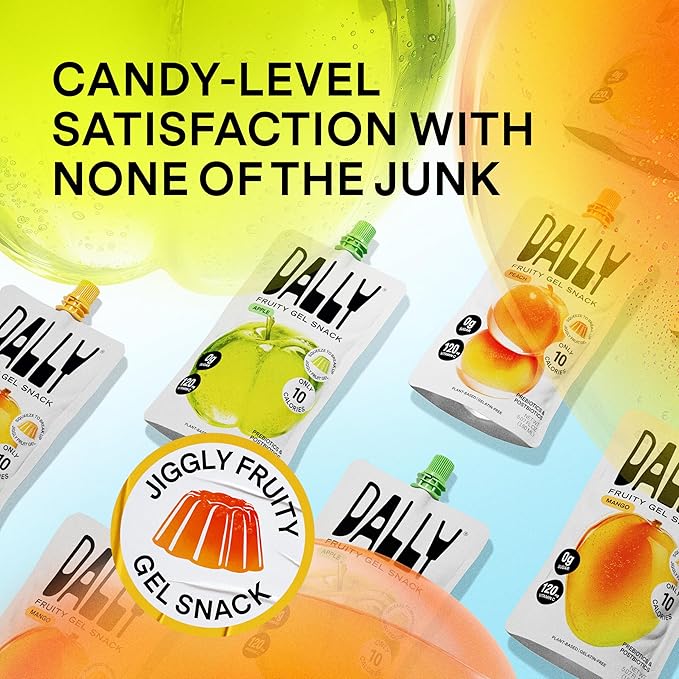 Dally Drinkable Konjac Jelly Variety Pack (10 Pouches) – 10-Calorie, Zero Sugar Korean Fruit Snack – Mango, Peach & Apple Flavors – Prebiotics & Postbiotics for Skin, Immune & Weight Management