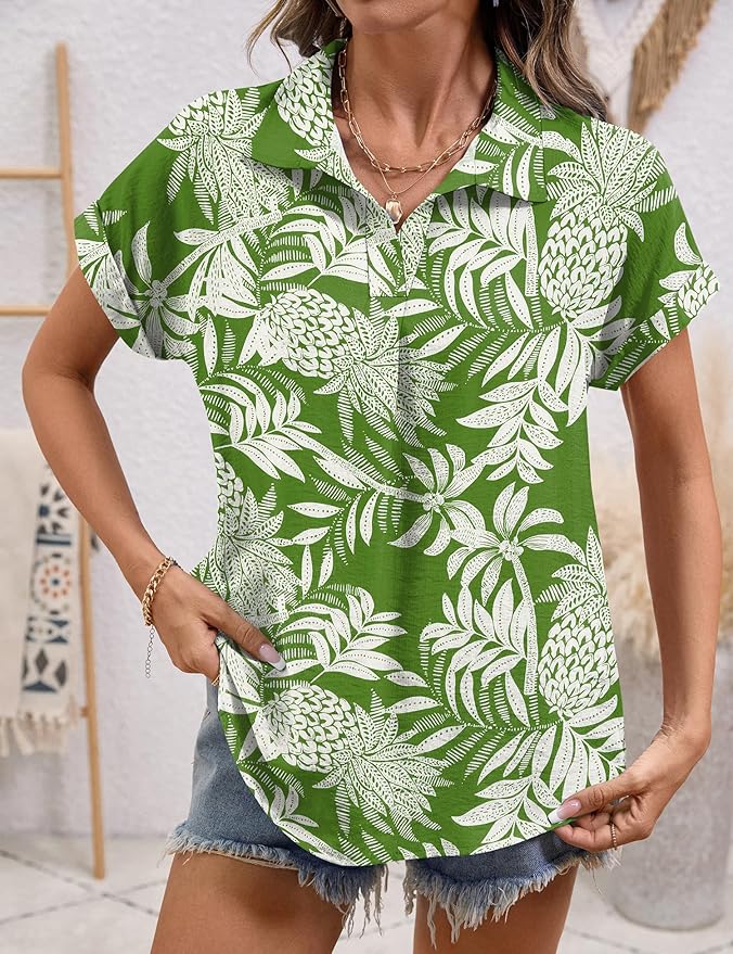 LOMON Women Blouses Spring Summer Tops for Women 2026 Short Sleeve V Neck Dressy Casual Collared Shirts Work Office