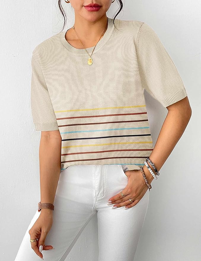 Zeagoo Womens Summer Short Sleeve Tops Crew Neck Lightweight Pullover Sweaters Loose Dressy Casual Blouse Basic Clothes