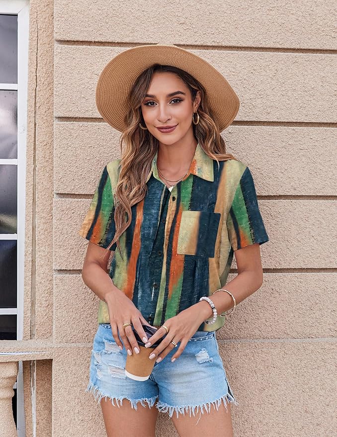 Zeagoo Womens Button Down Shirt Bust Pocket Short Sleeve Blouses Business Casual Work Tops Summer Outfits