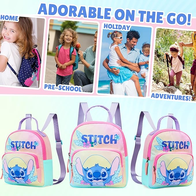 Get Trend Disney Stitch Mini Backpack for Kids Girls Toddlers 9x7” Travel Bag Cute Bag for Daycare Trips Vacation Fashion Gifts for Girls (Multi Disney Stitch)
