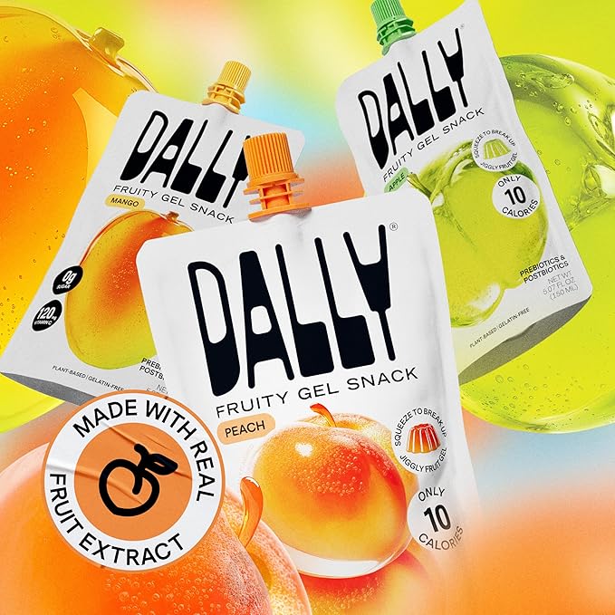 Dally Drinkable Konjac Jelly Variety Pack (10 Pouches) – 10-Calorie, Zero Sugar Korean Fruit Snack – Mango, Peach & Apple Flavors – Prebiotics & Postbiotics for Skin, Immune & Weight Management