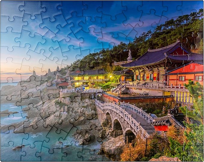MyPuzzle Beautiful Sunrise Haedong Yongongs Temple Busan Korea - Premium 100 Piece Jigsaw Puzzle for Adults