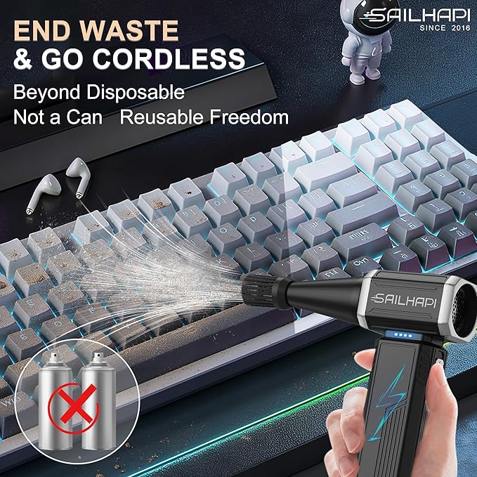 Compressed Air Duster 300000RPM, Handheld Office Duster Brushless Motor Replaced Canned Air, Rechargeable Durable Turbo Blower for PC Gamers, Barber & Snow Removal, Birthday Gifts for Dad