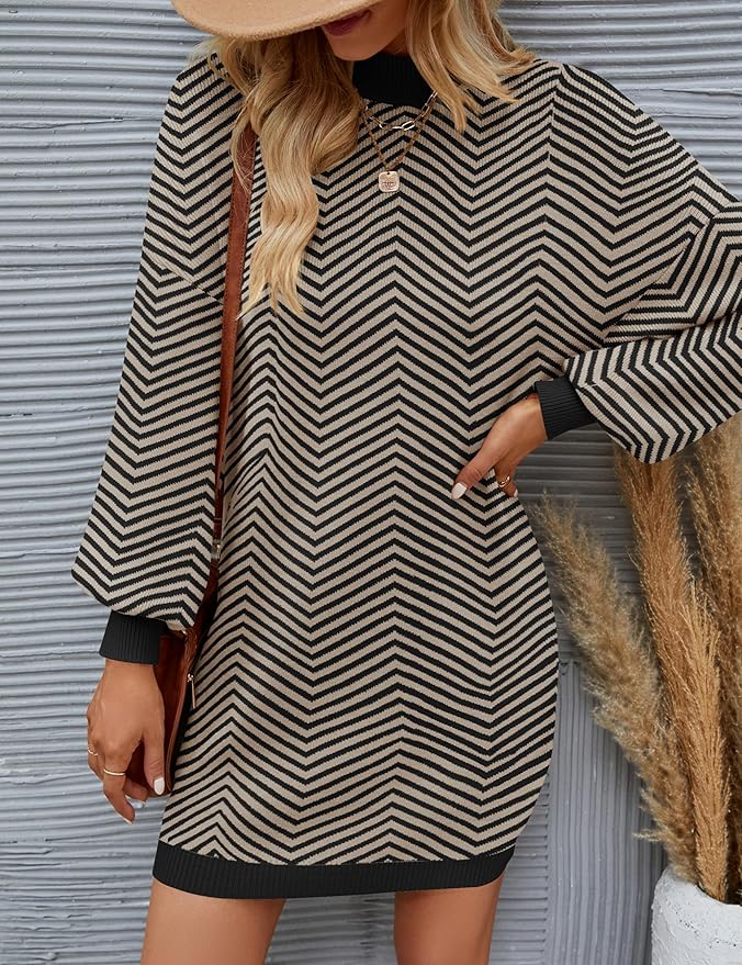 ZESICA Women's 2026 Fall Turtleneck Sweater Dress Oversized Long Lantern Sleeve Casual Knit Pullover Mini Dresses