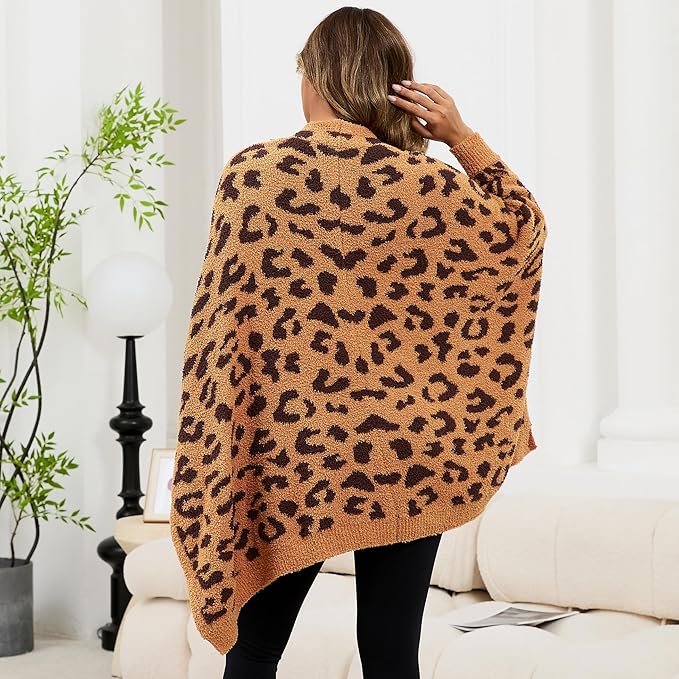 Wearable Blanket Sherpa Poncho Unique Office Work Warm Cozy Shawl TV Throw Blankets, Plush Cape Wrap for Adults