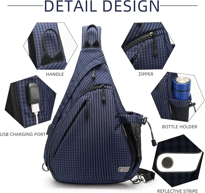 TurnWay Water-Proof Sling bag/Crossbody Backpack/Shoulder Bag with USB Charging Port for Travel, Hiking, Cycling, Camping