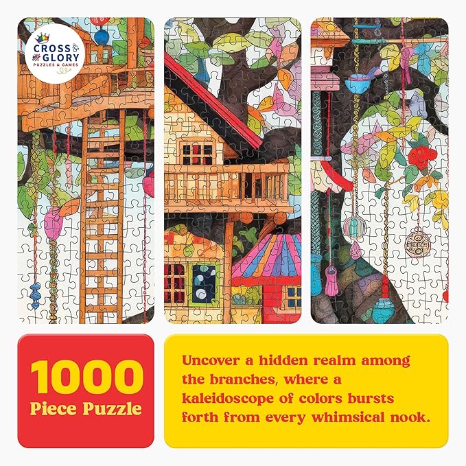 Cross & Glory – Jigsaw Puzzle for Adults 1000 Piece | Fantastical Treehouse Escape | Whimsical Art Style | Vibrant Design | Satin Finish | 20x27 Inches