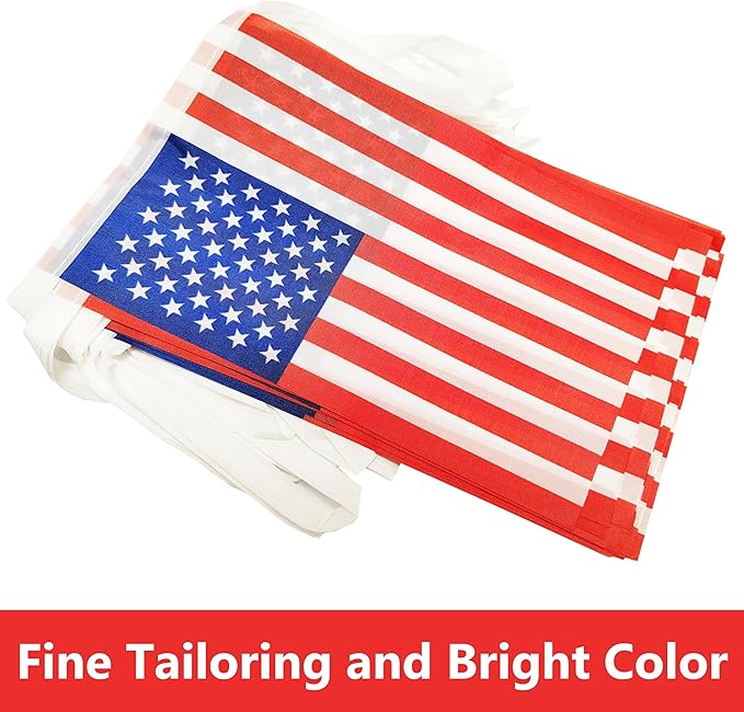 Yamiuo 100 Feet USA String Flag, 76 Pcs American Banner Flag, Small Mini World Banner Flags for Sports Events, Bars Decorations, School Festivals, Party Decorations, Celebrations (USA)