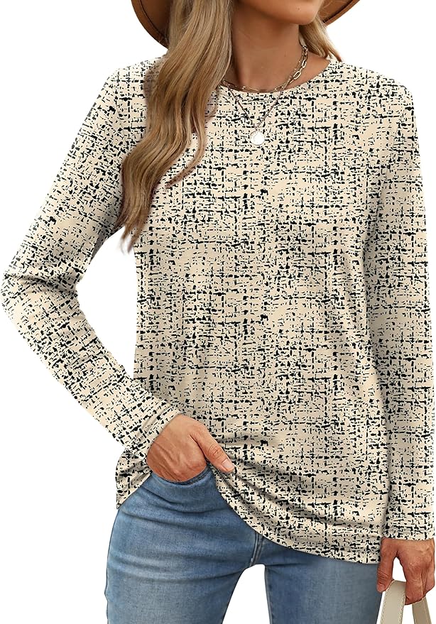XIEERDUO Long Sleeve Shirts for Women Casual Crew Neck Basic Fall Tops Loose Fit Comfy