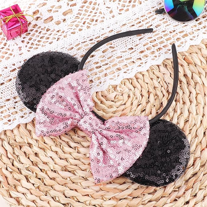 DRESHOW Mouse Ears Bow Headbands Glitter Party Decoration Cosplay Costume for Women