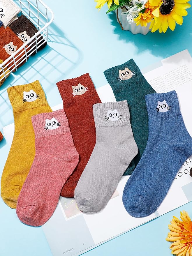 Eurzom 10 Pairs Socks Womens Crew Elastic Ankle Length Cotton Socks Aesthetic Cute Lightweight Low Cut Gifts for Women