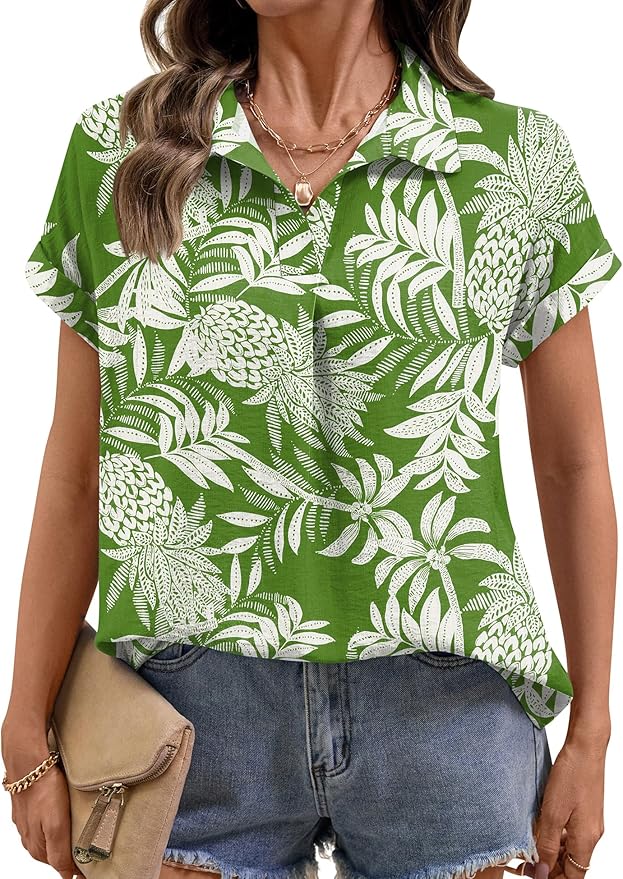 LOMON Women Blouses Spring Summer Tops for Women 2026 Short Sleeve V Neck Dressy Casual Collared Shirts Work Office