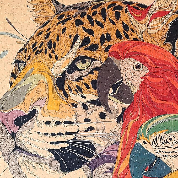 Graphinee Jigsaw Puzzles for Adults 1000 Pieces, Leopard & Parrot Puzzle, Colorful as Home Wall Decor for Family Challenging Games