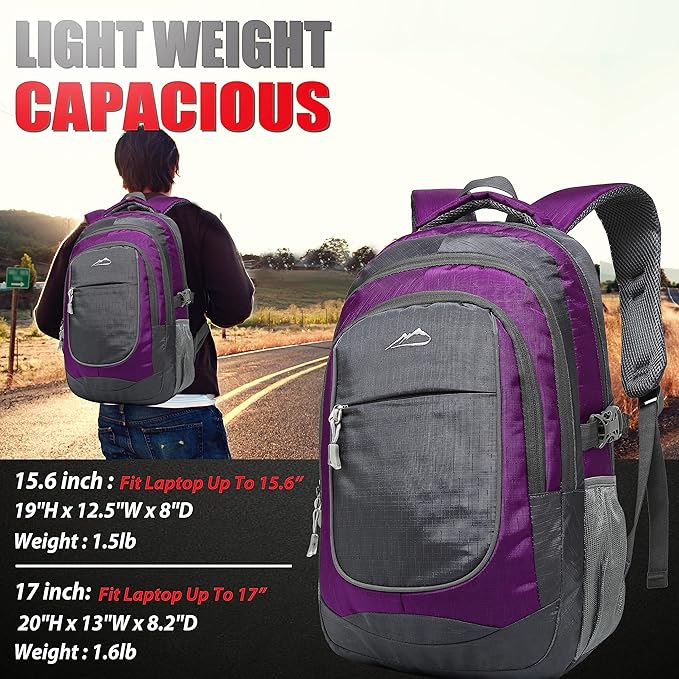 ProEtrade Backpack Bookbag for College Sturdy Travel Business Hiking Fit Laptop Up to 15.6 Inch Multi Compartment Gifts for Men Women Night Light Reflective (Purple A)