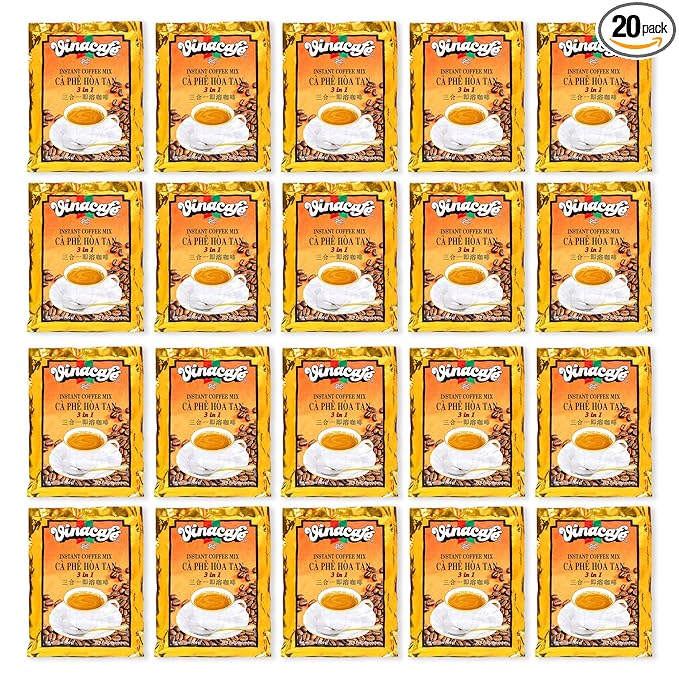 Vinacafe 400 Cts Vietnamese Instant Coffee Mix 3 in 1 Single Serves (Pack of 20 | 20 Sachets Per Bag) Balanced Medium Roast Coffee Mix for Quick Preparation at Home, Office or Travel, Single Serve Sachets