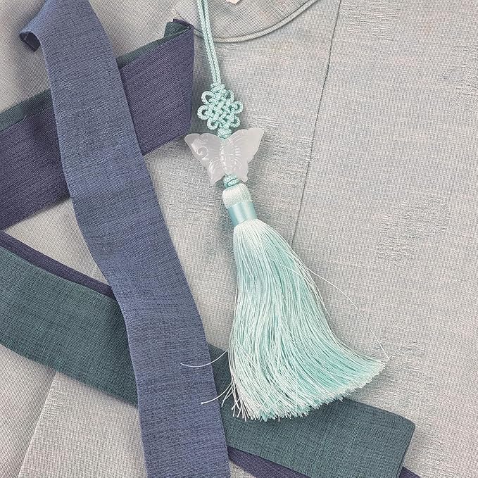 Seoulful Vintage Jade Butterfly Norigae - Korean Traditional Tassel Charm with Elegant Knot - Hanbok Accessory New Year's Gifts (White)
